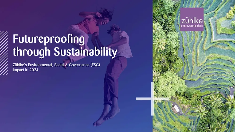 Zühlke's 2024 ESG Report cover page, reading the headline: Futureproofing through Sustainability