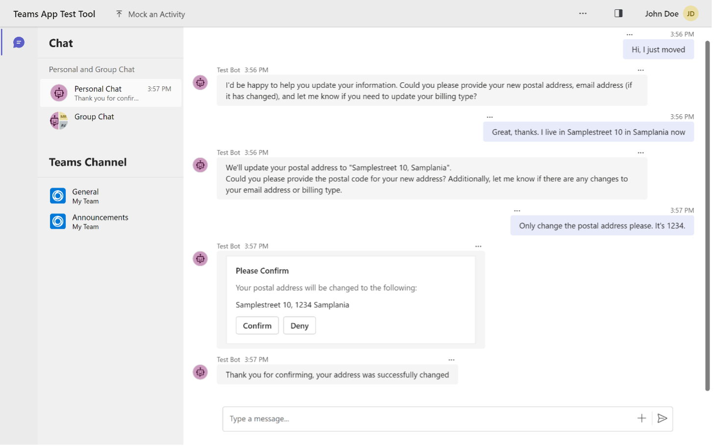 Screenshot of an agentic AI interacting with an individual via Microsoft Teams