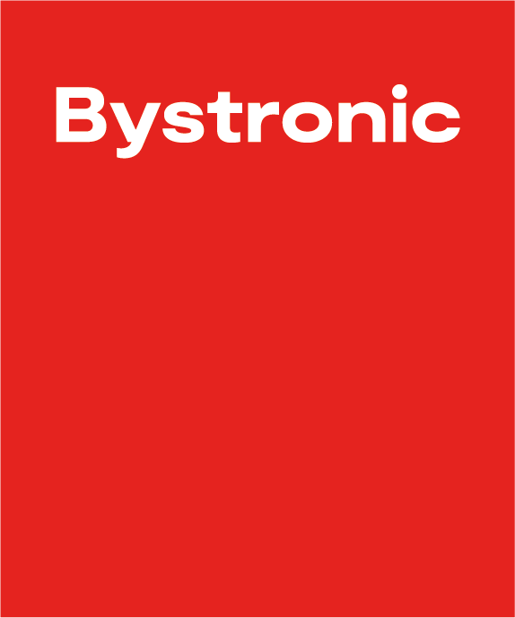 Logo Bystronic with red background and white Bystronic lettering