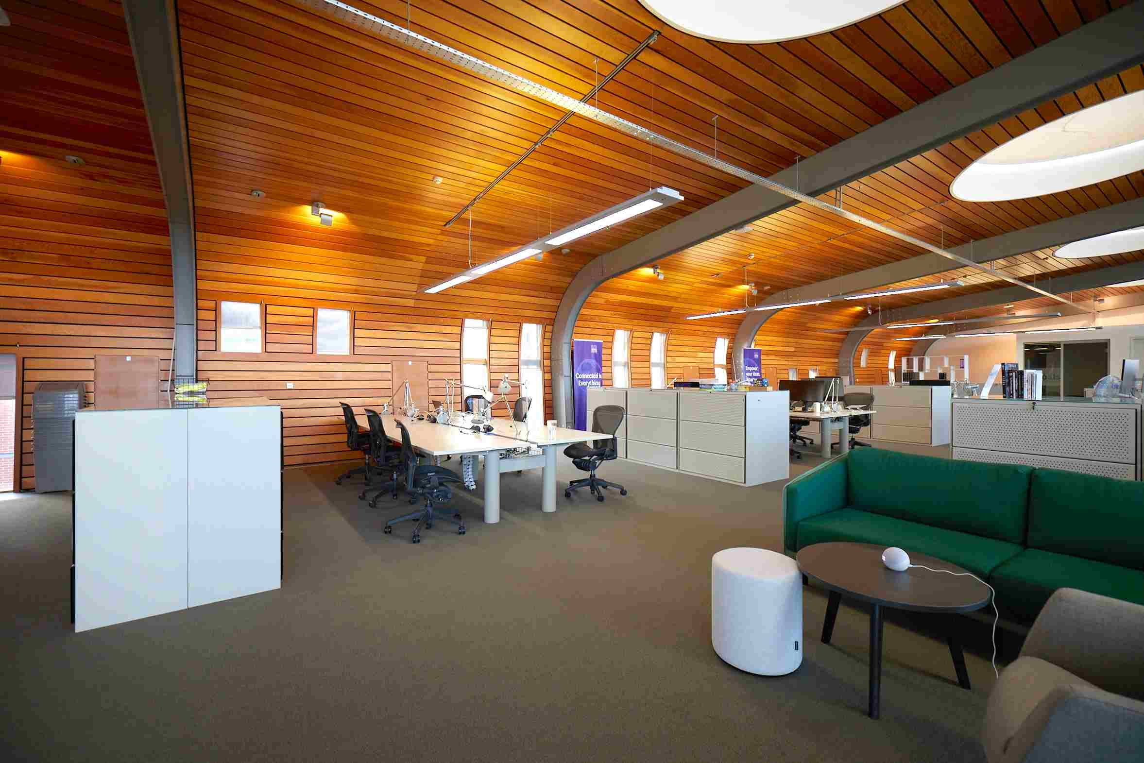 Zühlke office in Manchester with wooden ceiling and office furniture