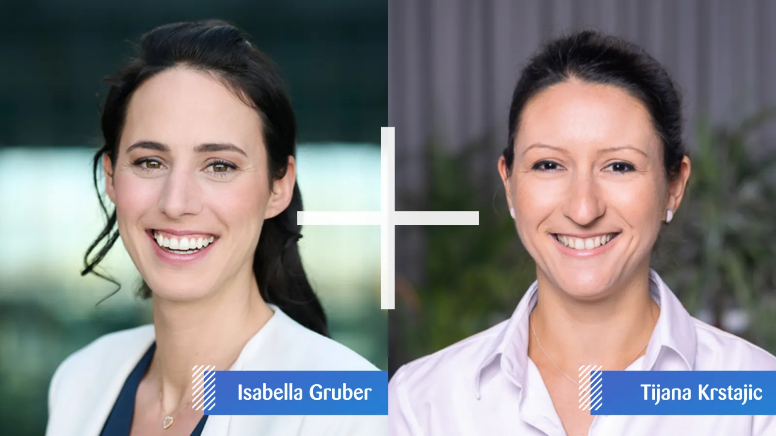 Two ladies smiling in a professional office setting