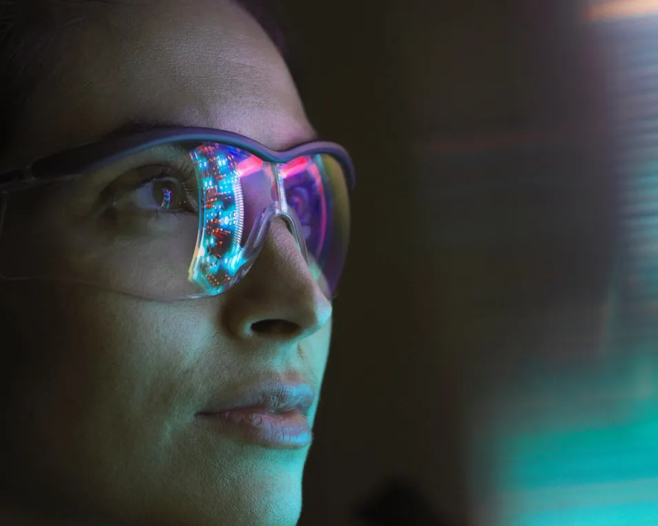 Reflection of circuit board on glasses