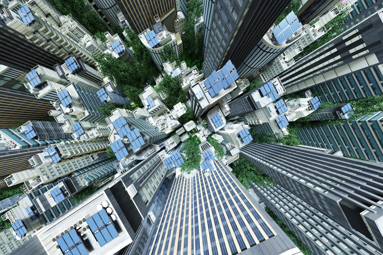 Sustainable futuristic city from above