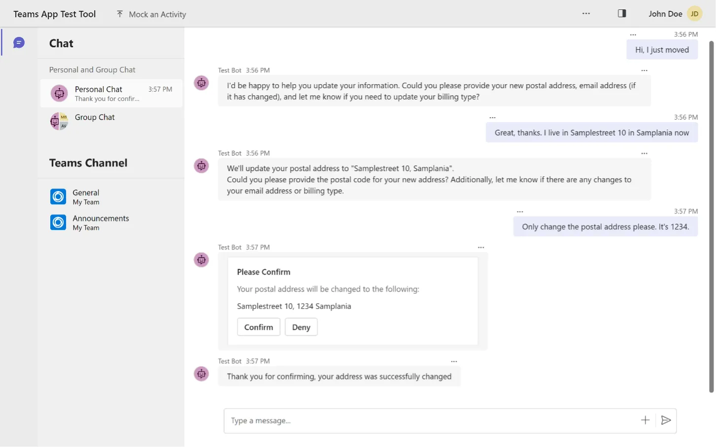 Screenshot of an agentic AI interacting with an individual via Microsoft Teams