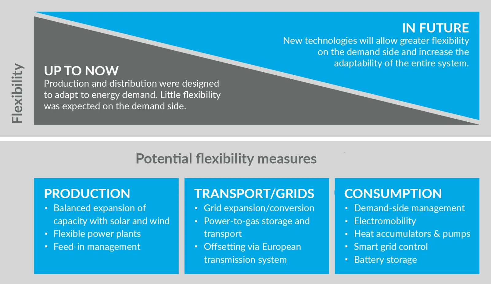 depiction of potenital flexibility measues to balance electricity production and consumption